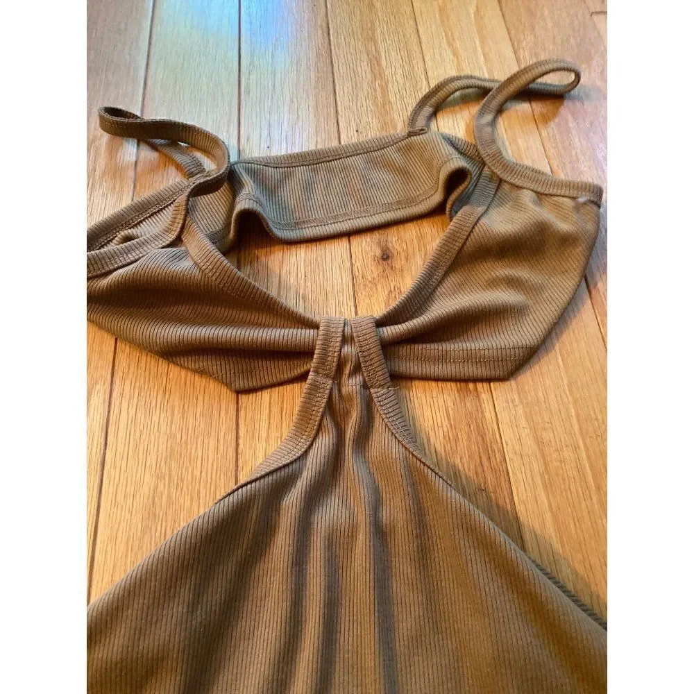 Unbranded, beige thin strap open mini bodycon dress size M (8) - Picture 2 of 4
